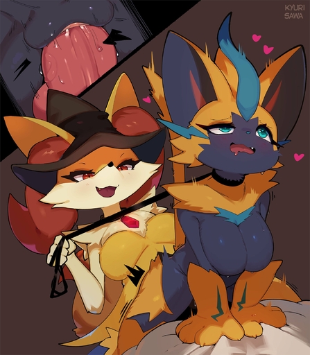 2022 <3 <3_eyes anthro anthro_on_anthro anthro_penetrated anthro_penetrating anthro_penetrating_anthro blue_eyes braixen breasts clothing collar duo female female_penetrated fur genitals gynomorph gynomorphfemale gynomorph_penetrating gynomorph_penetrating_female hat headgear headwear hi_res holding_leash holding_object honeycalamari inner_ear_fluff intersex intersexfemale intersex_penetrating intersex_penetrating_female leash legendary_pokemon multicolored_body multicolored_fur penetration penile penile_penetration penis penis_in_pussy pokemon_(species) pussy red_eyes tuft vaginal vaginal_penetration video_games witch_hat zeraora // 2000x2292 // 412.6KB
