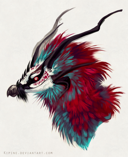 2014 accipitrid accipitriform ambiguous_gender avian beak bearded_vulture bird black_beak blue_body blue_feathers bust_portrait dragon feathered_dragon feathers hi_res horn hybrid kipine mane old_world_vulture portrait red_body red_feathers red_sclera scales simple_background solo tuft vulture // 1332x1637 // 2.3MB