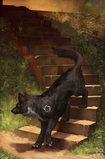 2019 4_toes black_body black_fur canid canine canis day detailed_background digital_media_(artwork) feet feral fur hi_res male mammal outside quadruped solo standing toes wolf zephra // 853x1280 // 1.4MB