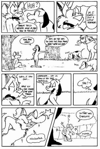 anthro canid canine canis comic domestic_dog english_text equid equine eric_schwartz female fox group horse male mammal monochrome outside pain plant tammy_vixen text tor_dog tree wounded // 673x1000 // 186.0KB