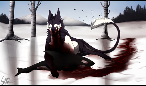 2016 absurd_res avian beast_sergal bird black_bars black_body black_fur black_sclera blood bodily_fluids cetacean cyberia delphinoid detailed_background digital_media_(artwork) digitigrade duo eating feet feral fur gore hard_vore hi_res letterbox licking long_tail looking_at_viewer lying male mammal marine nude oceanic_dolphin orca outside plant scionofstorm sergal silver_eyes size_difference sky snow toes tongue tongue_out toothed_whale tree vore warbeast watermark white_body white_fur // 4700x2800 // 8.0MB