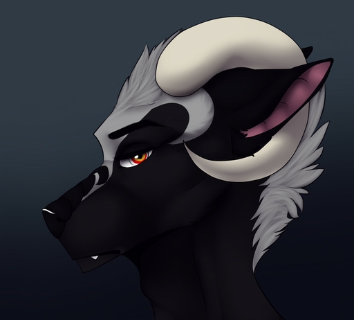 anthro black_body black_fur catherinemeow dragon fangs fur furred_dragon grey_body grey_fur headshot_portrait horn male multicolored_body multicolored_fur portrait simple_background solo two_tone_body two_tone_fur // 1280x1154 // 92KB