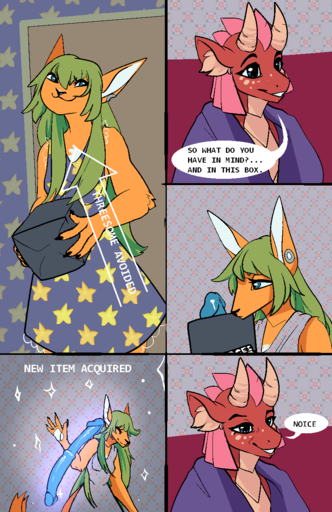 2019 :3 animated clothed clothing comic dildo dragon ear_piercing ear_ring elva elvche female green_hair hair hi_res igazella_(oc) mammal piercing red_body red_scales scales sex_toy // 842x1300 // 1.6MB