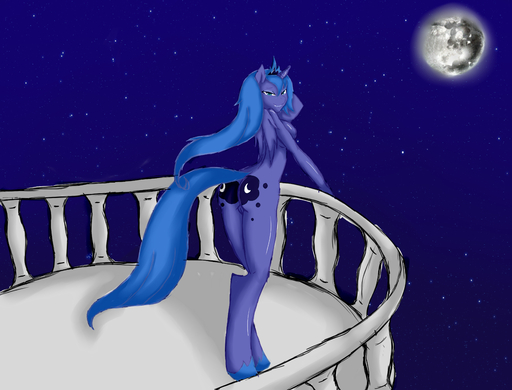 2012 absurd_res anthro anthrofied avante92 balcony blue_body blue_feathers blue_fur blue_hair blue_theme breasts butt cool_colors cutie_mark equid equine feathered_wings feathers female full_moon fur genitals hair half-closed_eyes hi_res hooves horn horse looking_at_viewer mammal mare_in_the_moon moon narrowed_eyes night nude outside princess_luna_(mlp) pussy side_boob sky solo star starry_sky winged_unicorn wings // 4200x3200 // 4.0MB