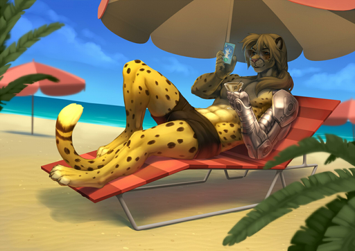 5_fingers abs anthro beach bionics blonde_hair cheetah clothed clothing day detailed_background digitigrade felid feline fingers fur hair male mammal outside prosthetic prosthetic_arm prosthetic_limb seaside smile solo spots spotted_body spotted_fur syphon topless wolfy-nail yellow_body yellow_fur // 1280x904 // 298.6KB
