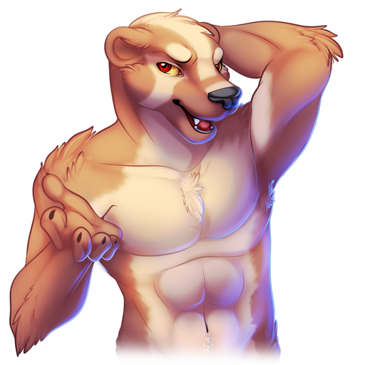 1:1 abs american_badger anthro armpit_hair badger biceps black_nose body_hair brown_body brown_fur chest_tuft claws clothed clothing digital_media_(artwork) fangs fivel flexing fur half-length_portrait male mammal muscular muscular_anthro muscular_male mustelid musteline nude open_mouth paws pecs portrait pose red_eyes solo tan_body tan_fur teeth tongue tuft white_body white_fur // 1000x1000 // 529.6KB