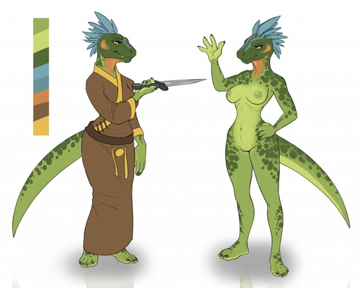 4_fingers 4_toes anthro argonian barefoot blue_hair breasts clothed clothing dagger feet female fingers green_body hair holding_object holding_weapon knife melee_weapon model_sheet nipples non-mammal_breasts nude orange_eyes plantigrade reptile robe scalie simple_background siroc solo standing story story_in_description toes video_games weapon white_background // 1280x1022 // 128.4KB