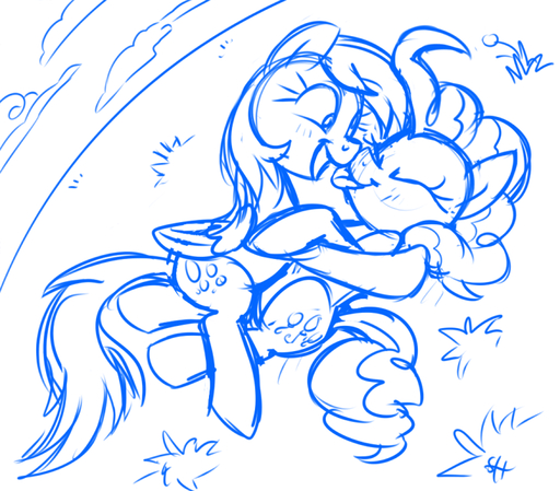 2014 blue_and_white cutie_mark derpy_hooves_(mlp) duo earth_pony equid equine feathered_wings feathers female feral friendship_is_magic hasbro horse hug mammal monochrome my_little_pony pegasus pinkie_pie_(mlp) pony simple_background sketch sorc tongue tongue_out wings // 681x597 // 222.6KB