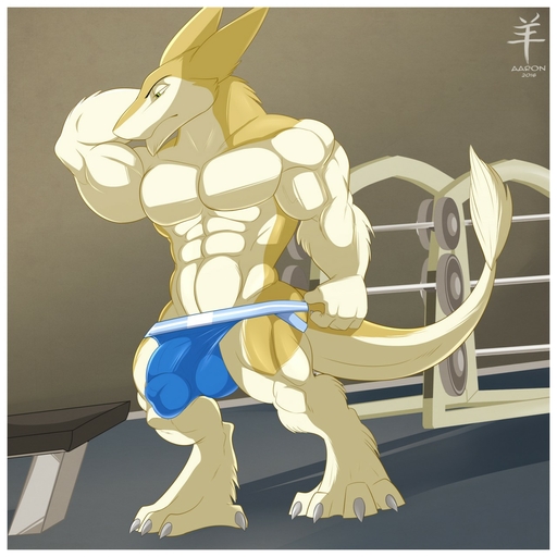 1:1 2016 aaron_(artist) abs anthro biceps big_biceps big_muscles border bulge claws clothed clothing green_eyes hi_res jockstrap kale_killebrew male muscular muscular_anthro muscular_male pecs sergal solo toe_claws topless underwear white_border // 1280x1280 // 215.9KB