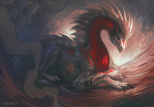 2019 ambiguous_gender digital_media_(artwork) dragon efaru feral hi_res lying red_body red_scales scales solo spines white_body white_scales wingless_dragon // 2000x1389 // 4.1MB