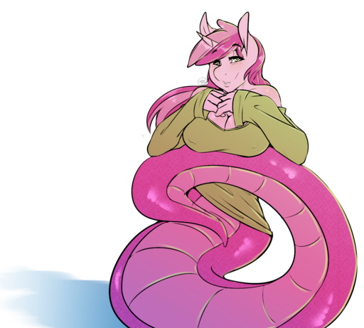 2014 <3 <3_eyes anthro apode avante92 breasts cleavage clothed clothing draconcopode equid equine fan_character female hair horn horse lamia legless looking_at_viewer mammal pink_hair purple_hair reptile scalie serpentine simple_background snake solo split_form unicorn white_background // 1280x1152 // 685.9KB