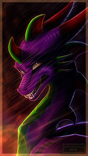 2015 digital_media_(artwork) dragon feral horn looking_at_viewer purple_body purple_scales scales skaydie solo spines teeth // 553x973 // 744.2KB