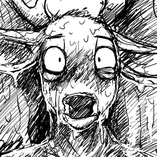 1:1 anthro antlers black_and_white blush bodily_fluids cervid hi_res hladilnik horn male mammal monochrome reaction_image solo sweat // 1280x1280 // 1.6MB
