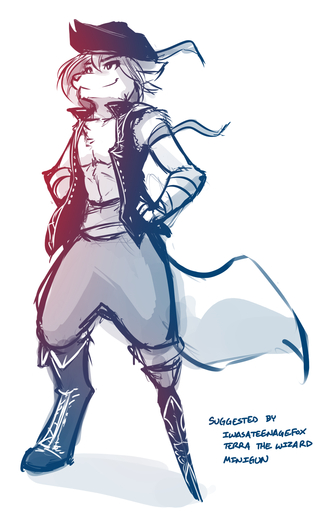 2018 anthro boots canid canine canis chest_tuft clothed clothing conditional_dnp digitigrade english_text footwear fur hair hand_on_hip hat headgear headwear hi_res keidran male mammal monochrome open_clothing open_topwear open_vest pegleg pirate pirate_hat simple_background sketch smile solo text tom_fischbach topwear tuft twokinds vest webcomic webcomic_character white_background wolf zen_(twokinds) // 1007x1600 // 714.8KB