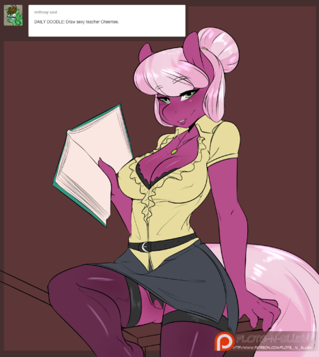 2015 absurd_res alternate_hairstyle anthro anthrofied ask_blog avante92 big_breasts biped book breasts brown_background cheerilee_(mlp) cleavage clothed clothing colored crotchless_clothing crotchless_panties crotchless_underwear earth_pony equid equine female genitals green_eyes hair hi_res holding_book holding_object horse jewelry legwear looking_at_viewer mammal multicolored_hair necklace panties panty_shot pony pussy simple_background sitting smile solo stockings teacher text thigh_highs two_tone_hair underwear upskirt url user_avatar // 2568x2868 // 1.7MB