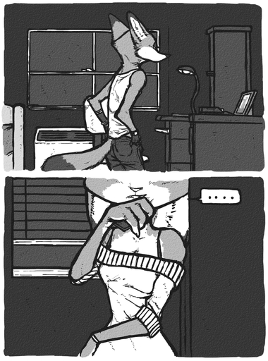 anthro canid canine comic disney female fox hi_res judy_hopps lagomorph leporid luraiokun male mammal monochrome nick_wilde rabbit zootopia // 950x1280 // 975KB