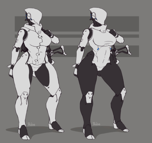 2018 android breasts digital_media_(artwork) female haydee hi_res humanoid machine not_furry ranged_weapon robot robot_humanoid rube solo thick_thighs video_games weapon // 1684x1585 // 583.1KB