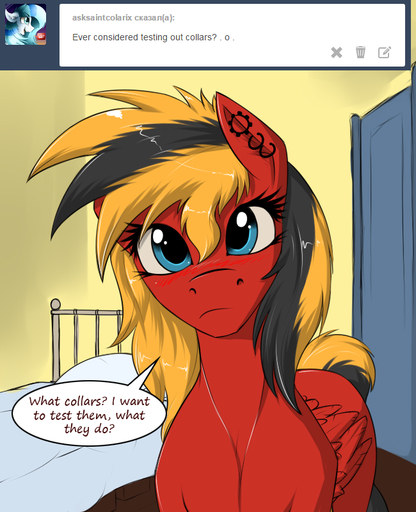 2015 bed black_hair blonde_hair blue_eyes blush ear_piercing english_text equid equine fan_character feathered_wings feathers female feral fur furniture hair horse looking_at_viewer mammal multicolored_hair my_little_pony pegasus piercing red_body red_fur red_wings solo text tumblr twotail813 twotail_(mlp) wings // 650x800 // 262.1KB