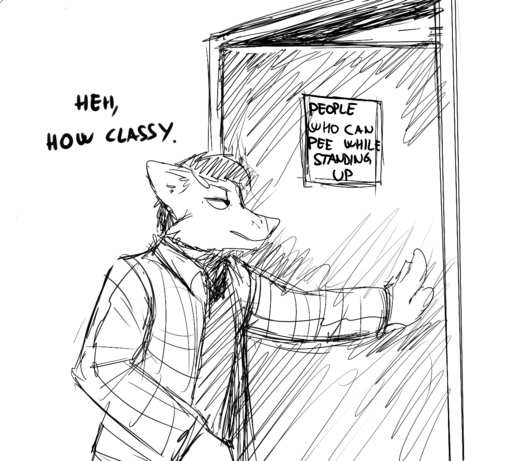 anthro black_and_white canid canine clothed clothing dialogue doorway english_text fully_clothed hair hladilnik male mammal monochrome solo text // 1280x1152 // 685.2KB
