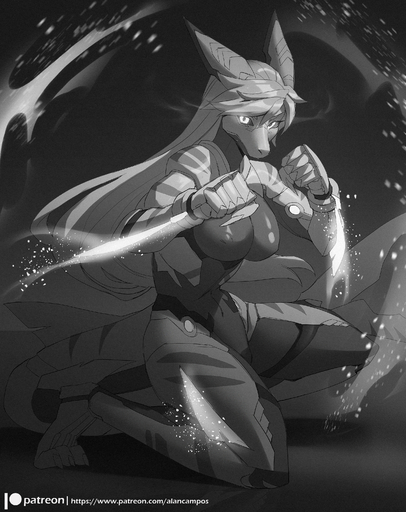 2018 5_fingers absurd_res alanscampos anthro armor breasts clothed clothing digital_media_(artwork) digos-01 female fingers fish glowing glowing_eyes greyscale hair hi_res horn looking_at_viewer marine monochrome nipple_outline non-mammal_breasts shark skinsuit solo text tight_clothing url // 2480x3124 // 3.9MB
