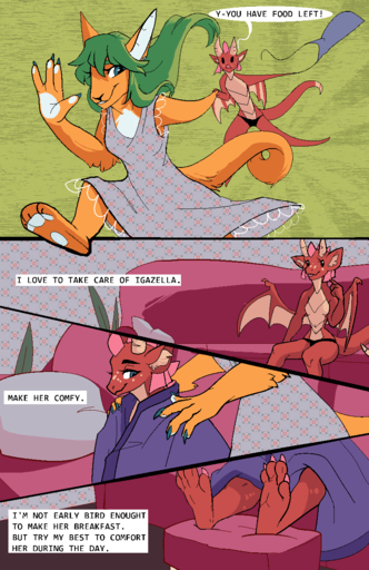 2019 2d_animation 4_toes animated animated_comic anthro canid claws clothed clothing comic digital_media_(artwork) dragon dress duo elva elvche feet female femalefemale green_hair hair hi_res igazella_(oc) mammal panties scalie short_playtime toe_claws toes underwear wings // 842x1300 // 799.6KB