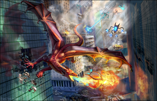 2017 alien attack battle breathing burning_building chaos chase city destruction digital_media_(artwork) dragon feral fire flying group horn macro membrane_(anatomy) membranous_wings midair red-izak red_body red_scales reflection scales scalie solo_focus street wings // 1204x776 // 808.9KB