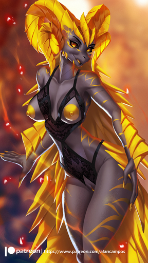 5_fingers alanscampos anthro breasts claws clothed clothing digital_media_(artwork) elder_dragon female fingers genitals hi_res horn kulve_taroth lingerie looking_at_viewer mammal nipples open_mouth partially_clothed pussy simple_background smile solo text tongue url video_games yellow_claws yellow_eyes yellow_horn yellow_nipples yellow_pussy yellow_tongue // 1041x1850 // 1.3MB