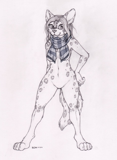 2016 4_toes anthro biped breasts covering covering_self ecmajor featureless_crotch feet felid female fur hair hi_res leopard looking_at_viewer mammal mostly_nude nude pantherine scarf smile snow_leopard solo standing toes // 932x1280 // 182.9KB