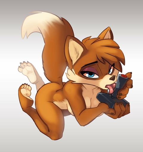 2018 4_toes absurd_res anthro barefoot bedroom_eyes biped blue_eyes breasts brown_body brown_fur canid canine controller countershade_feet countershading eyeshadow feet female fox fur hair half-closed_eyes hi_res licking looking_at_viewer makeup mammal narrowed_eyes nude open_mouth seductive simple_background siroc solo suggestive toes tongue tongue_out white_background // 2380x2536 // 300.6KB