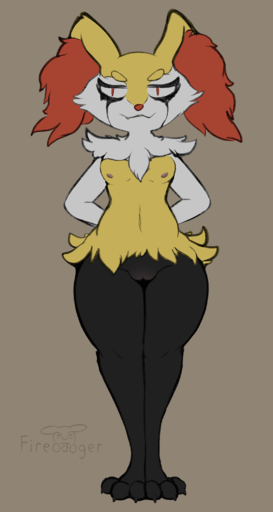 3_toes absurd_res alternate_version_at_source anthro black_body black_fur braixen breasts brown_background canid canine cheek_tuft claws cute_fangs digital_media_(artwork) facial_tuft feet female firebadger fur genitals hands_behind_back hi_res hip_tuft inner_ear_fluff looking_at_viewer makeup mammal mascara multicolored_body multicolored_fur neck_tuft nintendo nipples nonbinary_(lore) nude orange_body orange_eyes orange_fur orange_nose pink_nipples pokemon pokemon_(species) pussy running_mascara signature simple_background small_breasts smile smirk solo standing thick_thighs toe_claws toes tuft video_games white_body white_fur wide_hips yellow_body yellow_fur yellow_teeth // 1600x3000 // 982.1KB