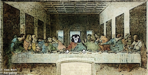 ambiguous_gender anthro doveofwar edit female group human looking_at_viewer male mammal parody rain_silves religion sergal shopped the_last_supper // 997x509 // 307.6KB
