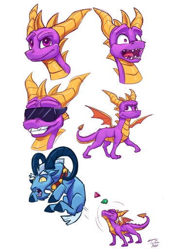 2019 absurd_res activision bovid caprine claws digital_media_(artwork) dragon duo eyewear feral friendship_is_magic goat grogar_(mlp) hi_res horn male mammal membrane_(anatomy) membranous_wings my_little_pony open_mouth purple_eyes scales scalie smile spines spyro spyro_the_dragon sunglasses teeth tongue tsitra360 video_games western_dragon wings // 2000x2922 // 2.6MB