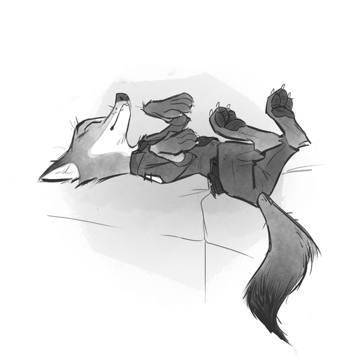 1:1 anthro belt bottomwear canid canine claws clothed clothing eyes_closed fox fully_clothed greyscale lying mammal monochrome necktie nick_wilde on_back pants pawpads police_uniform red_fox samur_shalem shirt sleeping solo toe_claws topwear uniform vulpes // 1024x1024 // 361.8KB