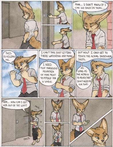 ! 2019 4_toes 5_fingers anthro barefoot big_ears biped blue_eyes bottle canid canine clothed clothing cloud comic day detailed_background dialogue digitigrade dipstick_tail door english_text evil_grin eyes_closed feet fennec fingers fox fully_clothed fur hair hand_in_pocket hi_res holding_bottle holding_object kyle_(ruaidri) male mammal multicolored_tail neck_tuft necktie onomatopoeia open_mouth pockets ruaidri sky smile smirk solo sound_effects speech_bubble standing tan_body tan_fur text toes tuft url vulpes walking white_body white_fur // 985x1280 // 374.1KB