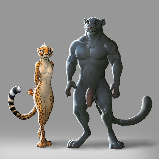 1:1 2016 4_toes abs amused anthro areola balls barefoot barely_visible_genitalia barely_visible_pussy belly biceps big_penis biped black_balls black_body black_fur black_nose black_spots breasts brown_eyes casual_nudity cheetah digital_media_(artwork) digitigrade duo feet felid feline female fur genitals glans grey_background half-erect hi_res humanoid_genitalia humanoid_hands humanoid_penis larger_male looking_at_another male mammal multicolored_body multicolored_fur muscular muscular_male navel nipples nude pantherine paws pecs penis pink_areola pink_nipples pink_nose pink_penis pussy simple_background size_difference slim small_breasts smaller_female social_nudity spots spotted_body spotted_fur standing tan_belly tan_body tan_fur toes yellow_body yellow_fur zaush // 1200x1200 // 99.9KB