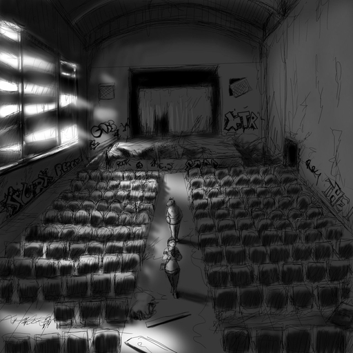 1:1 abandoned abandoned_building auditorium black_and_white canid canine canis clothed clothing comic creepy domestic_dog duo equid equine female graffiti hi_res hladilnik horse male mammal michelle_(hladilnik) monochrome school sketch text will_(hladilnik) zebra // 1280x1280 // 288.2KB