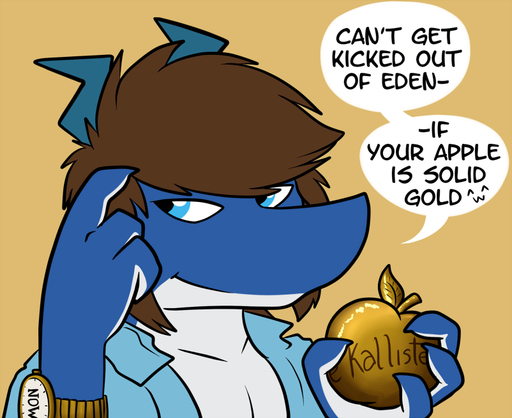 2019 4_fingers ^_^ anthro apple blue_eyes brown_hair captainzepto claws clock clothed clothing dragon english_text eyes_closed fingers food fruit hair holding_object horn male meme multicolored_body multicolored_scales navarchus_zepto plant scales scalie simple_background smile solo speech_bubble tan_background text two_tone_body two_tone_scales watch wristwatch // 802x654 // 208.5KB