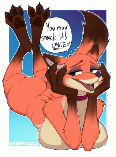 absurd_res anthro big_breasts breasts butt canid canine claws crossgender desertkaiju disney english_text female fox green_eyes hi_res huge_breasts lying mammal nick_wilde nude open_mouth pawpads sharp_teeth simple_background smile solo teeth text zootopia // 2326x3143 // 15.6MB
