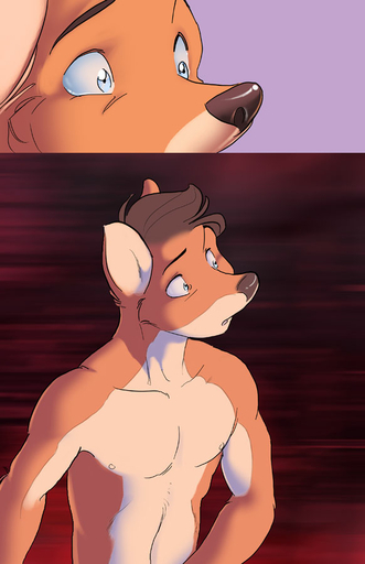 anthro blue_eyes brown_hair brown_nose cabin canid canine close-up comic fox fur hair looking_aside male mammal miles_df nipples nude open_mouth orange_body orange_fur short_hair solo // 582x900 // 64.5KB