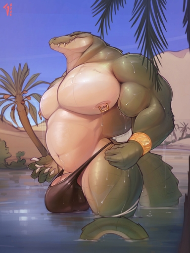 2022 3:4 absurd_res anthro balls_outline belly biceps big_belly big_bulge big_pecs black_clothing black_underwear bracelet bulge claws clothing crocodile crocodilian crocodylid desert dripping finger_claws genital_outline genitals green_body green_scales hi_res jewelry looking_at_viewer male maxydont mountain multicolored_body multicolored_scales musclegut muscular muscular_anthro muscular_male nipple_piercing nipple_ring nipples palm_tree partially_submerged pecs penis penis_outline piercing plant reptile river scales scalie sharp_teeth signature sky solo tan_body tan_penis tan_scales teeth thick_neck thick_thighs thong tree two_tone_body two_tone_scales underwear water wet yellow_eyes // 1800x2400 // 333.3KB