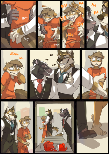 airport airport_security anthro canid canine canis clothed clothing comic egger evil_grin evil_look felid frisking grin grope group hi_res laugh male mammal mephitid rodent sciurid search security skunk smile text tickling tree_squirrel unprofessional_behavior wolf zummeng // 1220x1714 // 1.4MB
