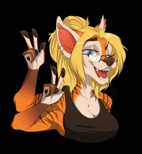 2017 4_arms alpha_channel anthro border breasts canid canine clothed clothing eyewear female furlana glasses looking_at_viewer mammal multi_arm multi_limb open_mouth smile solo transparent_border // 1000x1087 // 488.9KB