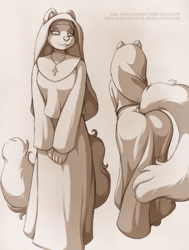 anthro butt conditional_dnp cross cross_necklace domestic_cat felid feline felis female fluffy fluffy_tail hi_res jay_naylor jewelry long_tail madeline_(jay_naylor) mammal necklace nun presenting presenting_hindquarters sketch solo watermark // 1699x2245 // 1.3MB