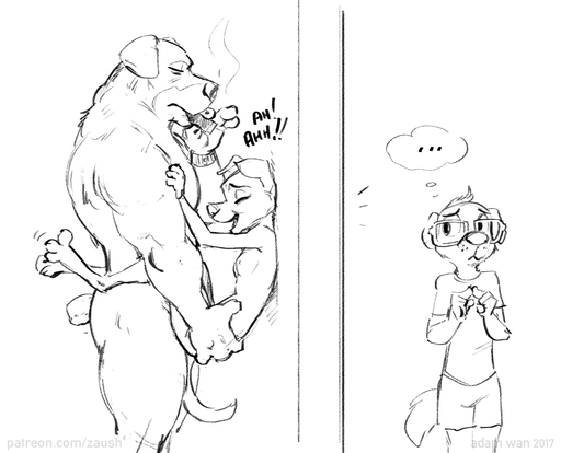 2017 4_fingers abs against_wall age_difference ambiguous_penetration anthro anthro_on_anthro being_watched bottomwear breasts canid canine canis carrying chelsea_(zaush) clothed clothing cub cuckold digital_drawing_(artwork) digital_media_(artwork) digitigrade domestic_dog duo duo_focus enzo_(jelomaus) eyewear feet female fingers fur glasses group hair hand_on_chest happy happy_sex kangal larger_male leg_wrap livestock_guardian_dog looking_at_another male malefemale male_penetrating mammal moan molosser monochrome mountain_dog multitasking muscular muscular_male nervous nude open_mouth pants pastoral_dog pecs penetration sex shirt simple_background size_difference sketch small_breasts smaller_female smaller_male smoking spread_toes stand_and_carry_position standing standing_sex toes topwear uncertain white_background young zaush // 1200x971 // 211.0KB