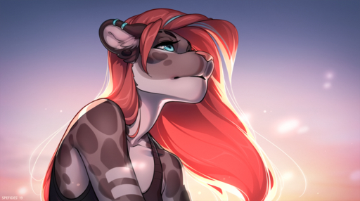 2019 anthro blue_eyes clothed clothing digital_media_(artwork) ear_piercing ear_ring eyebrows eyelashes felid feline female fur hair mammal piercing red_hair solo spefides spots spotted_body spotted_fur // 1255x700 // 1.1MB