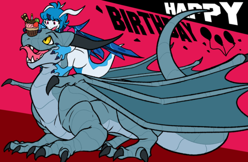 birthday blitzdrachin candle claws conditional_dnp cupcake dragon duo feral food fruit happy_birthday narse_(character) plant purple_eyes reptile scalie sifyro size_difference strawberry wings yellow_eyes // 900x588 // 402.0KB