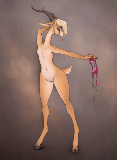 2_toes 3_fingers antelope anthro biped blonde_hair bovid bra breasts brown_background clothing ecmajor edit eyes_closed feet female fingers gazelle gazelle_(zootopia) genitals gradient_background grant's_gazelle hair hand_behind_head happy hi_res hooves horn long_legs mammal nanger nipples nude pose pussy simple_background small_breasts smile solo standing toes true_antelope underwear undressing // 1214x1661 // 2.2MB