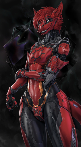 2019 5_fingers android anthro digital_media_(artwork) fingers fur hair hi_res machine male rakisha red_body red_fur red_hair robot sergal smile solo standing // 1048x1900 // 1.3MB