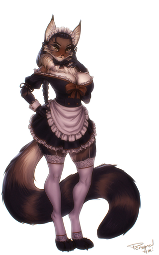 10:16 5_fingers ami_(personalami) anthro big_breasts braided_hair breasts brown_body brown_fur clothing curvaceous curvy_figure domestic_cat ear_tuft felid feline felis female fingers fluffy fluffy_tail frill_(anatomy) fur hair hand_on_hip hi_res looking_at_viewer maid_apron maid_headband maid_headdress maid_uniform maine_coon mammal neck_frill neck_tuft paws personalami simple_background solo standing thick_thighs tuft uniform voluptuous whiskers white_background wide_hips // 750x1200 // 424.9KB