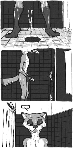 anthro bodily_fluids canid canine circumcised comic cum disney erection fox genital_fluids genitals hi_res humanoid_genitalia humanoid_penis luraiokun male mammal masturbation monochrome nick_wilde nude penile penile_masturbation penis shower solo zootopia // 950x1920 // 1.4MB